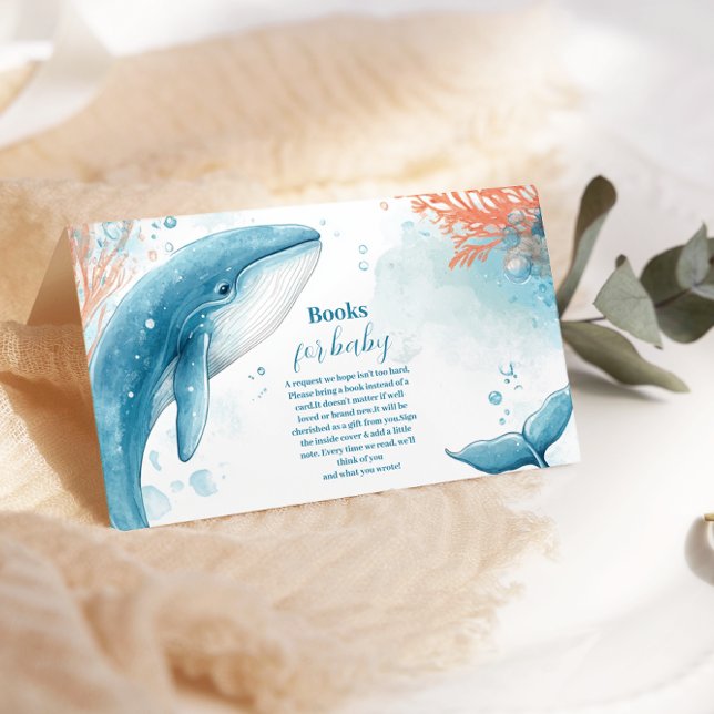 Cartão De Informações Baleia Aquarela Sob os Livros Marítimos para Bebê (Criador carregado)