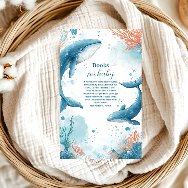 Cartão De Informações Baleia Aquarela Sob os Livros Marítimos para Bebê (Criador carregado)