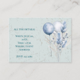 Cartão De Informações Balões Azuis de Boho e Fundo Padrão