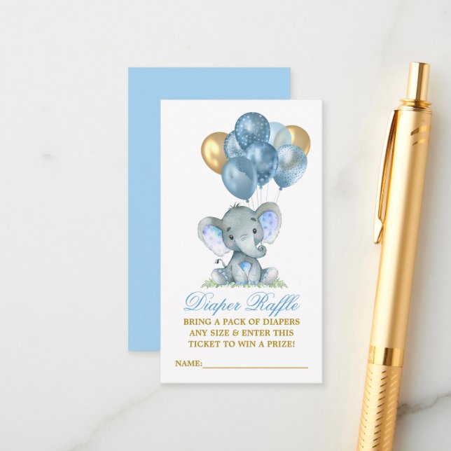 Cartão De Informações Balões Azuis de Elefante de Aquarela Fralda Raffle (Frente/Verso In Situ)