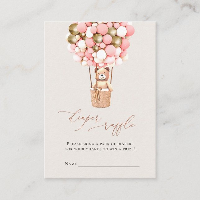 Cartão De Informações Balões de Garota Rosa Fralda Bilhetes de Rafael (Frente)