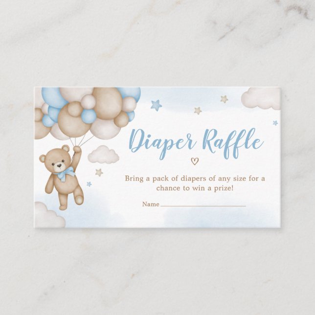 Cartão De Informações Balões de Urso Azul - Fralda Raffle (Frente)