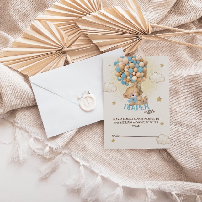 Cartão De Informações Balões de Urso Azul Fralda Raffle Chá de fraldas (Criador carregado)
