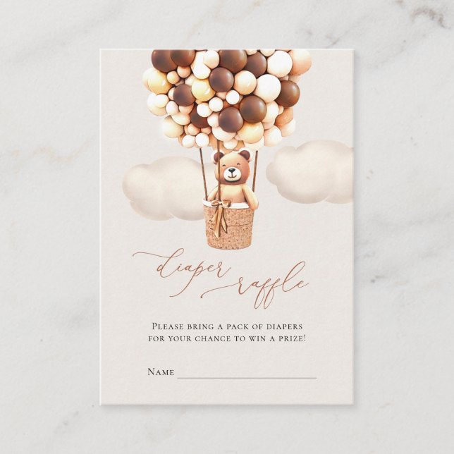 Cartão De Informações Balões de Urso Castanho Fralda Bilhetes de Rafael  (Frente)