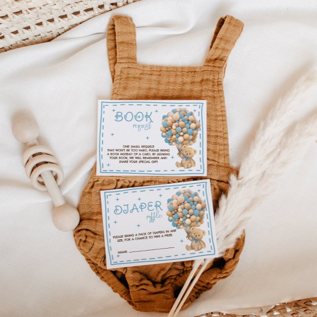 Cartão De Informações Balões de Urso Fralda Raffle Azul (Criador carregado)