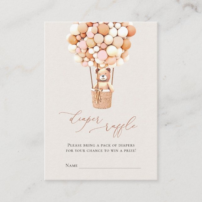 Cartão De Informações Balões de Urso Rosa Fraldas Bilhetes de Rafael (Frente)