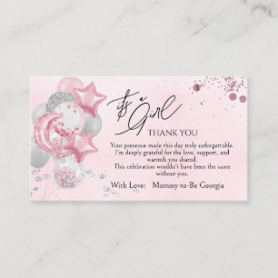 Cartão De Informações Balões Rosa Aquarela É Uma Menina Obrigada