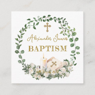 Cartão De Informações Baptism Eucalyptus Roses Cross