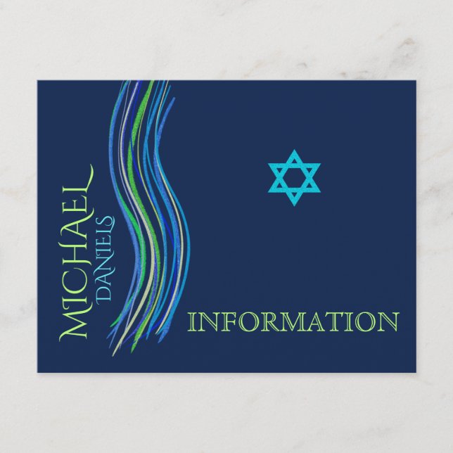 Cartão De Informações Bar Mitzvah Blue and Green Information Card (Frente)