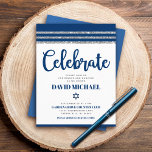 Cartão De Informações Bar Mitzvah Marinho Blue Script Simple Modern Tall<br><div class="desc">Tenha orgulho, alegria e mostre este marco do seu Bar favorito Mitzvah! Inclua esta inserção legal, exclusiva, moderna e personalizada para obter informações adicionais sobre seu evento. A tipografia de escrita azul-marinho, estrela de David e um talento gráfico listrado azul-marinho e prateado inspiraram uma camada gráfica simples e branca. Personalize...</div>