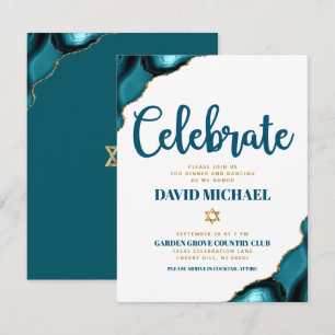 Cartão De Informações Bar Mitzvah Moderno Simples Ágata Turquesa Script