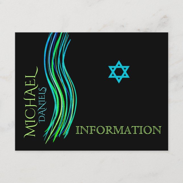 Cartão De Informações Bar Mitzvah Neon Green Information Card (Frente)