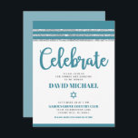 Cartão De Informações Bar Mitzvah Simple Modern Bold Teal Silver Tallit<br><div class="desc">Tenha orgulho, alegria e mostre este marco do seu Bar favorito Mitzvah! Inclua esta inserção legal, exclusiva, moderna e personalizada para obter informações adicionais sobre seu evento. A tipografia empoeirada do roteiro azul-lacre, Estrela de David e um azul-lacre empoeirado e talude-relha prateada inspiraram uma camada gráfica simples e branca. Personalize...</div>