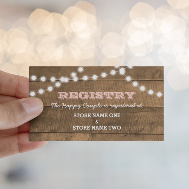 Cartão De Informações Barnwood Lights Pink Bridal Registry (Criador carregado)
