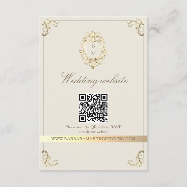 Cartão De Informações Baroque Gold QR Code Wedding (Frente)