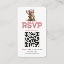 Baseball Girl Teddy Bear Baby Shower QR RSVP 