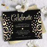 Cartão De Informações Bat Mitzvah Black Gold Tree - Escritura da Vida<br><div class="desc">Tenha orgulho, alegria e mostre este marco do seu Bat Mitzvah favorito! Este cartão de informação pessoal personalizado, sofisticado e impressionante é a inserção perfeita para esta ocasião especial. Folhas de ouro, falsas, com estrelas cintilantes de David e "folhas" pontiagudas, juntamente com um roteiro de caligrafia dourada, sobrepõem um fundo...</div>