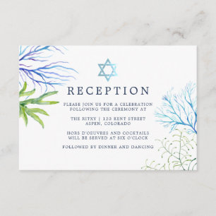 Cartão De Informações Bat Mitzvah com tema de algas marinhas aquareladas