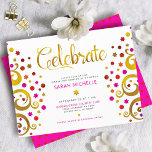 Cartão De Informações Bat Mitzvah Cor-de-rosa Floresta de Ouro da Vida M<br><div class="desc">Tenha orgulho, alegria e mostre este marco do seu Bat Mitzvah favorito! Esta abstrato, folha de folhas de ouro gráfica falso com cor-de-rosa cintilante, laranja e Estrela vermelha de David e "folhas" de ponto em um fundo branco, é a inserção personalizada perfeita das informações do partido para esta ocasião especial....</div>