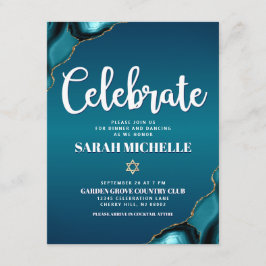 Cartão De Informações Bat Mitzvah Dourada Turquoise Ombre Agate Script B