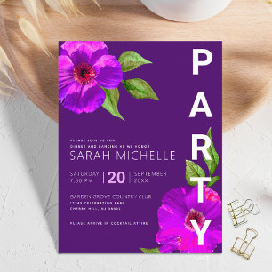 Cartão De Informações Bat Mitzvah Floral Aquarela Roxo Moderno Ousado