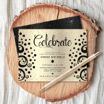 Cartão De Informações Bat Mitzvah Gold Foil Black Tree of Life Script<br><div class="desc">Tenha orgulho, alegria e mostre este marco do seu Bat Mitzvah favorito! Este cartão de informação pessoal personalizado, sofisticado e impressionante é a inserção perfeita para esta ocasião especial. Árvores negras gráficas com Star of David e pontos "folhas" e script de caligrafia negra, sobrepõem pontos cintilantes, falsos dourados e fundo...</div>