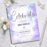 Cartão De Informações Bat Mitzvah, moderna folha prateada, cor-de-água r<br><div class="desc">Tenha orgulho, alegria e mostre este marco do seu Bat Mitzvah favorito! Inclua essa impressionante, moderna, brilhante folha de papel prateado e pontos brilhantes e um script de caligrafia manuscrito contra um fundo de aquarela roxa macia, inserção personalizada para obter informações adicionais sobre seu evento. Personalize o texto personalizado com...</div>