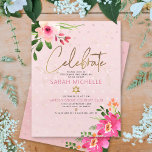 Cartão De Informações Bat Mitzvah Pink Watercolor Script Moderno Floral<br><div class="desc">Tenha orgulho, alegria e mostre este marco do seu Bat Mitzvah favorito! Inclua esta inserção moderna, discreta e personalizada para obter informações adicionais sobre seu evento. Uma aquarela floral, cor-de-rosa e cor-de-pêssego, impressionante, com a tipografia de um script de folha de ouro falso, e rosa de cinza poeirento moderno e...</div>