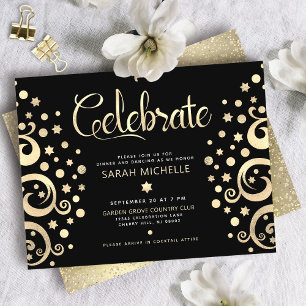 Cartão De Informações Bat Mitzvah Preto Dourado Folha de Árvore da Vida
