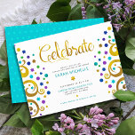 Cartão De Informações Bat Mitzvah Turquoise Gold Tree of Life Bold<br><div class="desc">Tenha orgulho, alegria e mostre este marco do seu Bat Mitzvah favorito! Esta abstrato, folha de ouro falso gráfico com tartaruga cintilante, palha, púrpura e azul Estrela de David e "folhas" de ponto sobre fundo branco, é o inserção personalizado perfeito da informação do partido para esta ocasião especial. Uma pequena,...</div>