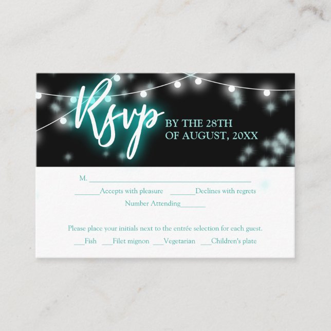 Cartão De Informações Bat Mitzvah Turquoise Neon Themed RSVP (Frente)