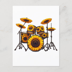 Cartão De Informações Bateria Girassol Flor Música Músico Floral