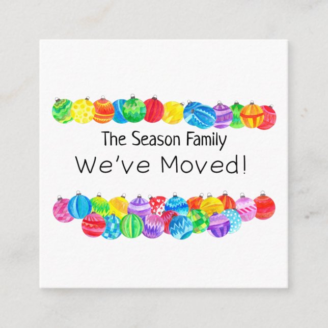 Cartão De Informações Baubles de Natal que nos mudámos (Frente)