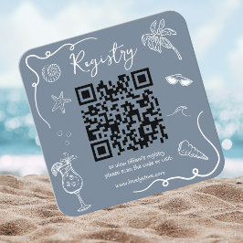 Cartão De Informações Beach Doodle Bridal Shower QR Code  Registry