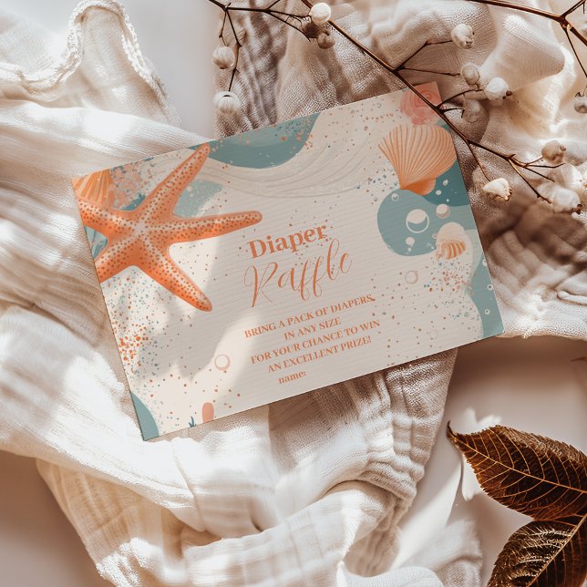 Cartão De Informações Beach Seashells Elegante Diapper Raffle (Criador carregado)