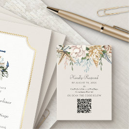 Cartão De Informações Beach Seashells Floral Wedding RSVP QR