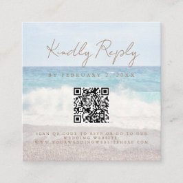 Cartão De Informações Beach Sunset Seaside Wedding Scan Code RSVP
