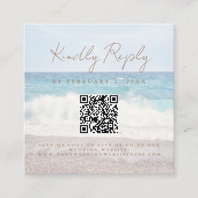 Cartão De Informações Beach Sunset Seaside Wedding Scan Code RSVP (Frente)
