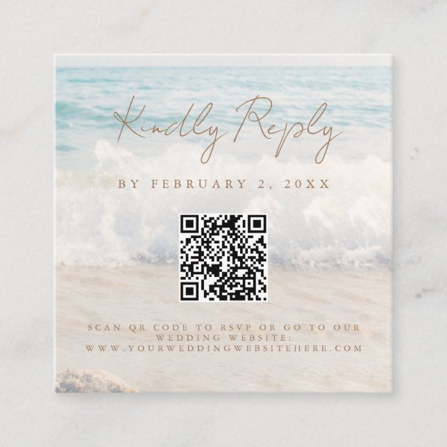 Cartão De Informações Beach Sunset Seaside Wedding Scan Code RSVP (Frente)