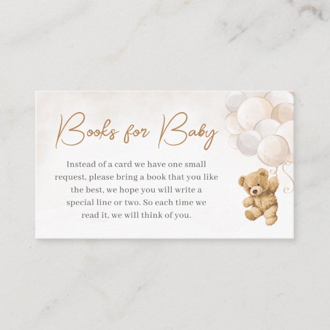 Cartão De Informações Bear Balões Chás de fraldas Livros para Bebê (Frente)