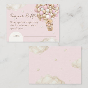 Cartão De Informações Bear Boho Girl Chá de fraldas Rosa Raffle