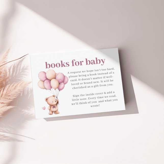 Cartão De Informações Bear Books Bebe Violet Heart Beige Balões (Criador carregado)