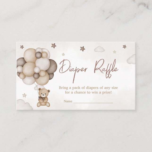 Cartão De Informações Bearle Wait Brown Balloon Fralda Raffle (Frente)