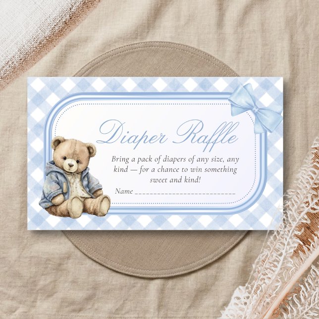 Cartão De Informações Bearly Wait Elegant Bear Baby Shower Diaper Raffle (Blue Bear Baby Shower Diaper Raffle)