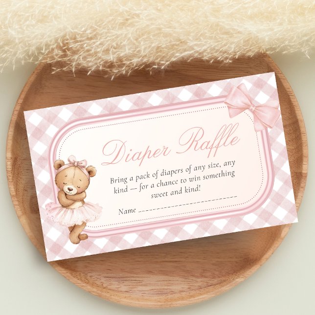 Cartão De Informações Bearly Wait Elegant Bear Baby Shower Diaper Raffle (Pink Bear Baby Shower Diaper Raffle)