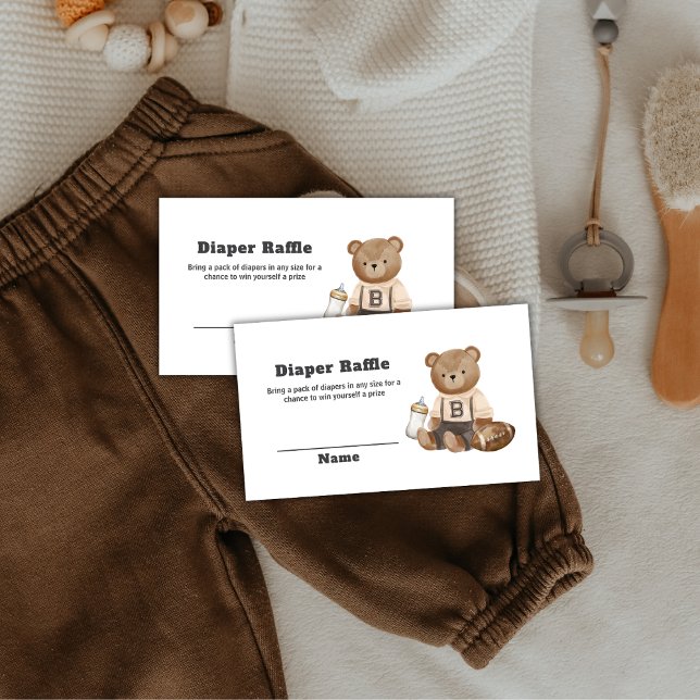 Cartão De Informações Bearly Wait Football Diaper Raffle Baby Shower  (Bearly Wait Football Diaper Raffle Baby Shower Enclosure Card)