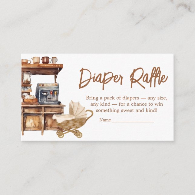 Cartão De Informações Bebê Café Fralda Chá de fraldas Raffle (Frente)