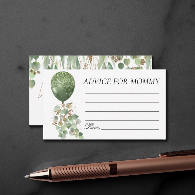 Cartão De Informações Bebê em Bloom | Eucalyptus Balloon Mamãe Advice (Criador carregado)