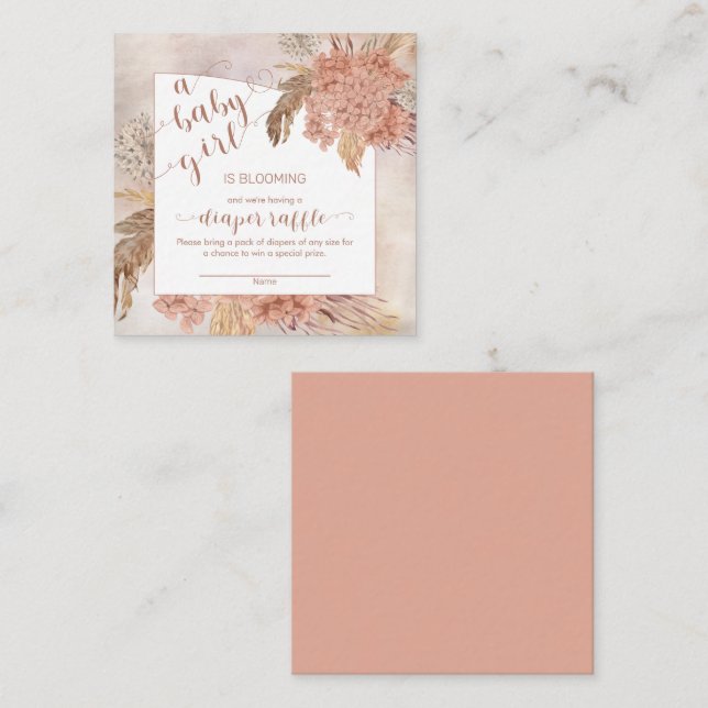 Cartão De Informações Bebê em Bloom Pampas Grass Hydrangea Fralda Raffle (Frente/Verso)