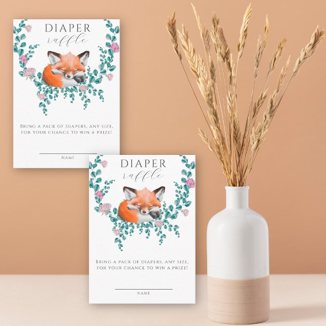 Cartão De Informações Bebê em Bloom Woodland Fox Fralda raffle (Criador carregado)